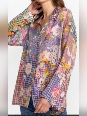 Johnny Was Purple Multi Floral Patchwork Shirt